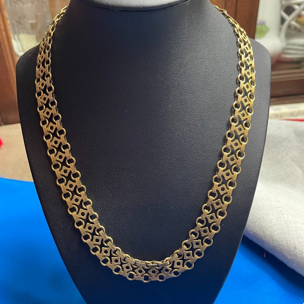 Vintage Gold-tone Lattice Link Necklace